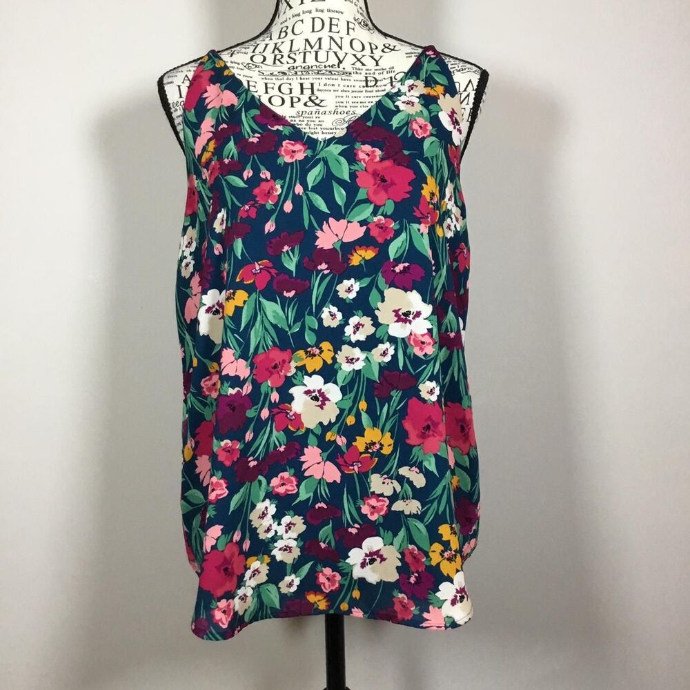 Multicolor floral spaghetti strap summer beachy tank sz S